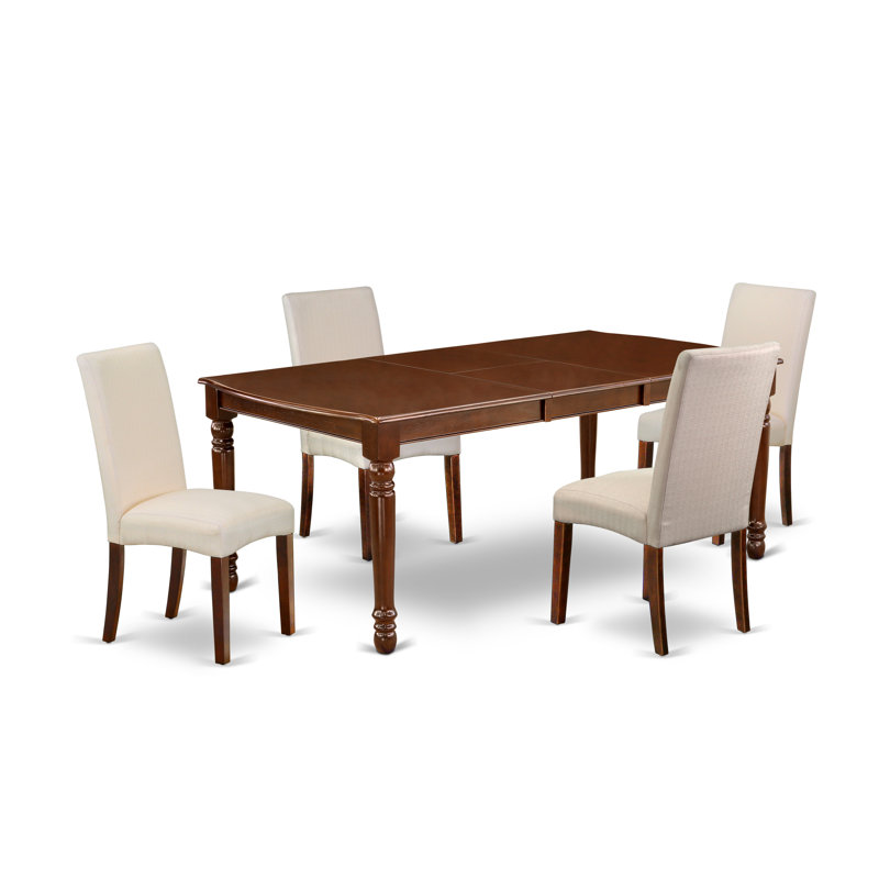 Ensemble de table de salle à manger 9 pièces comprenant une table rectangulaire en bois avec feuille papillon et 8 chaises rembourrées en tissu de lin gris