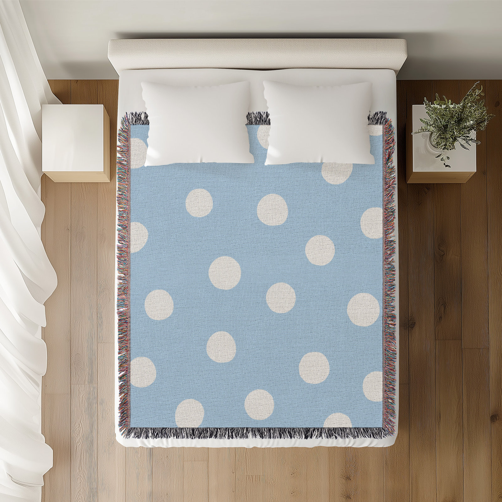 Leonore Cotton Hand Woven Throw Blanket, 60" x 60" – Throw, Sky Blue