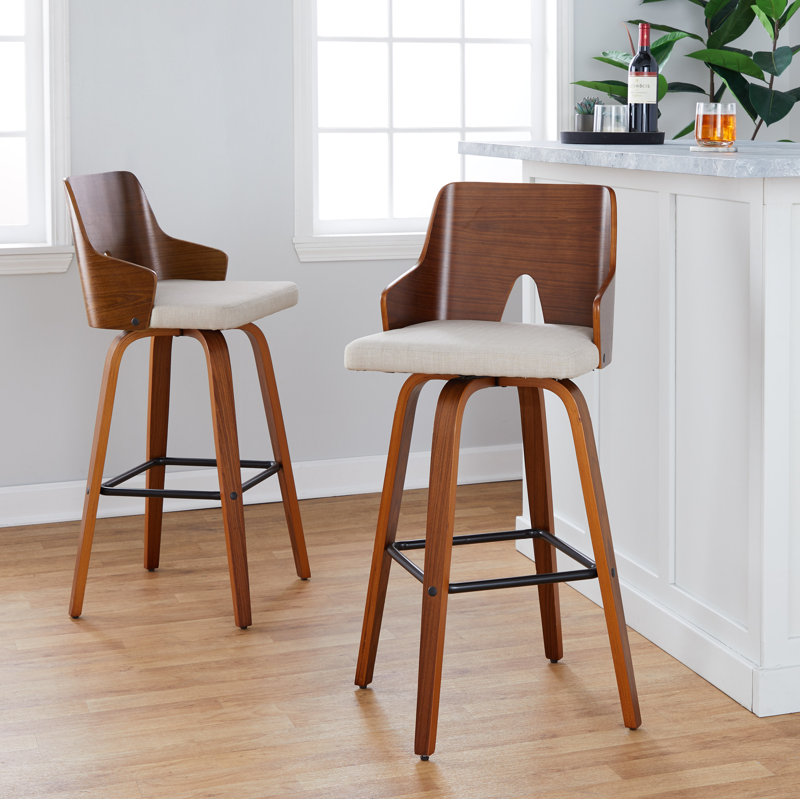 Ashton 30" Fixed-Height Bar Stools with Bent Wood Legs & Square Footrest, Bar Stool (30” Seat Height)
