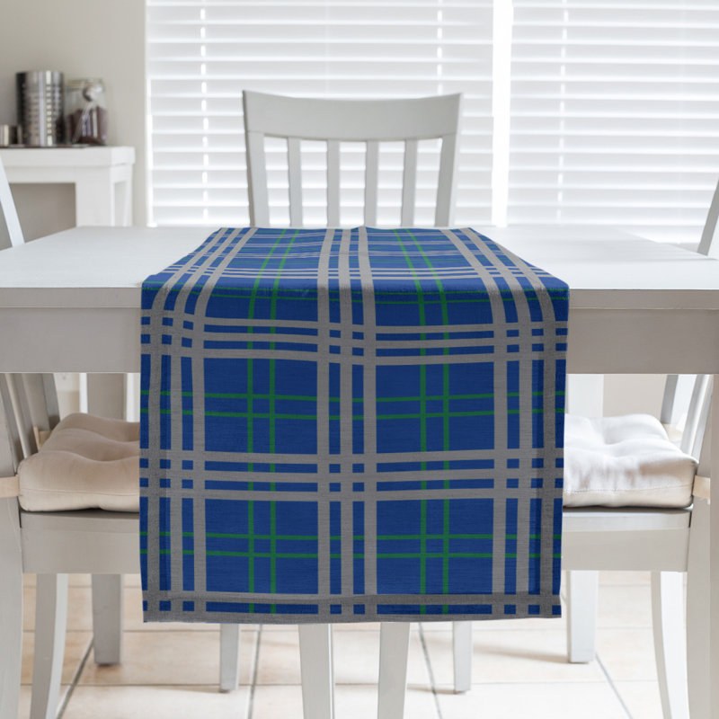 Paid Polyester Table Runner, 90" L x 16" W, Blue/Green/Silver