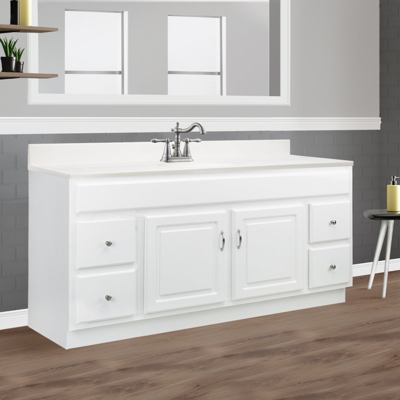 Concord 61 Inch Bathroom Vanity with Top, Ready to Assemble, White