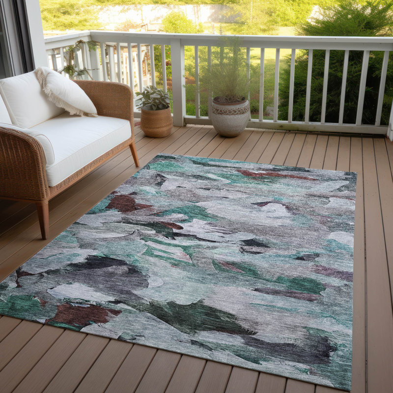 Teal 5' x 7' Washable Synthetic Rectangular Area Rug