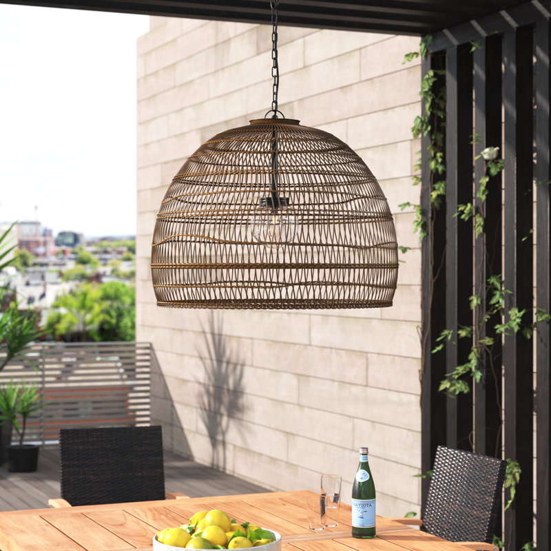 Luminaire suspendu d'extérieur 1 lumière Luhu, H 24 po x l 30 po x P 30 po, Noir mat/brun