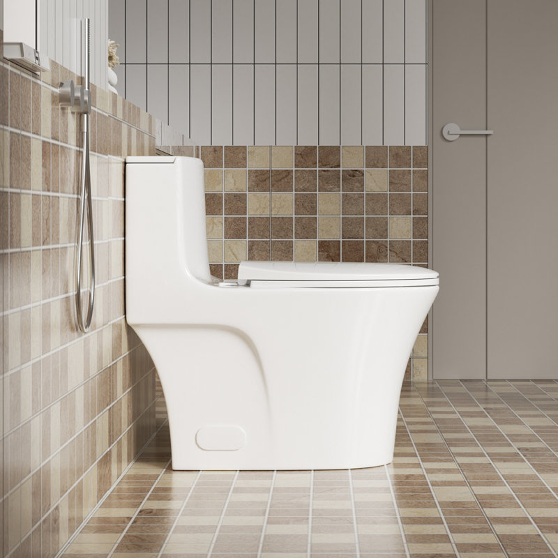 1.1/1.60 GPF Dualflush One Piece Toilet,Button On Tank Top Strap, Watersaving Elongated Comfort Height Floor Mounted, Soft Closing Seat,1000 Gram Map Flushing Score Toilet, Gloss White GW002