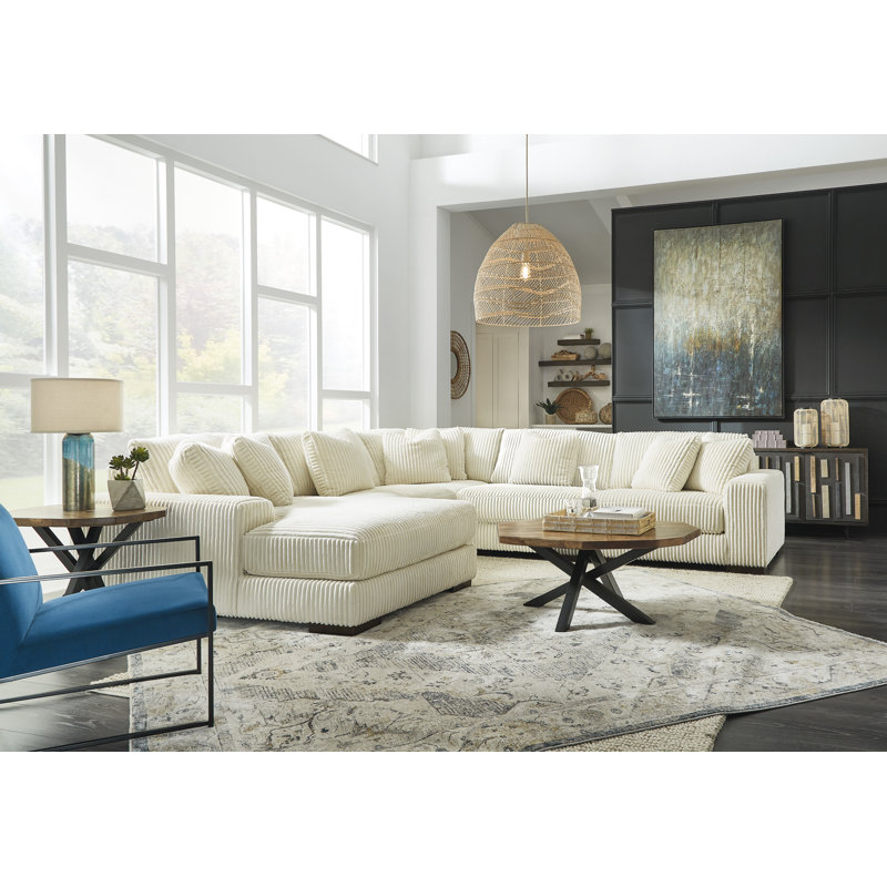 Lindyn Ivory 5pc LAF Chaise Sectional, Left Hand Facing