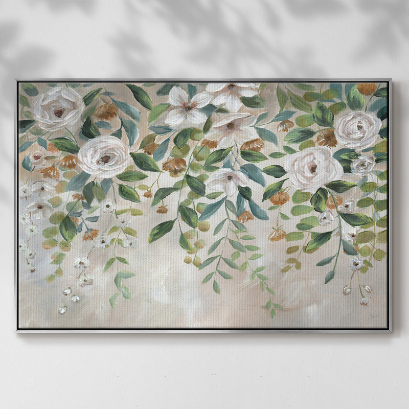 Cascade de fleurs encadrées sur toile, Argent, H 17 po x l 25 po x P 2 po