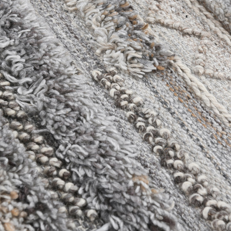 Gray Handwoven Rectangular Wool and Synthetic Stripe Rug