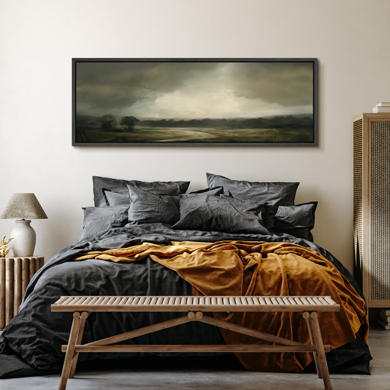 Œuvre au-dessus de nuages noirs, photos de paysage vert, impression numérique sur toile, art numérique, H 20 po x l 60 po