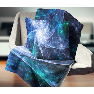 Blue Fractal Star Pattern - Abstract Printed Pillow