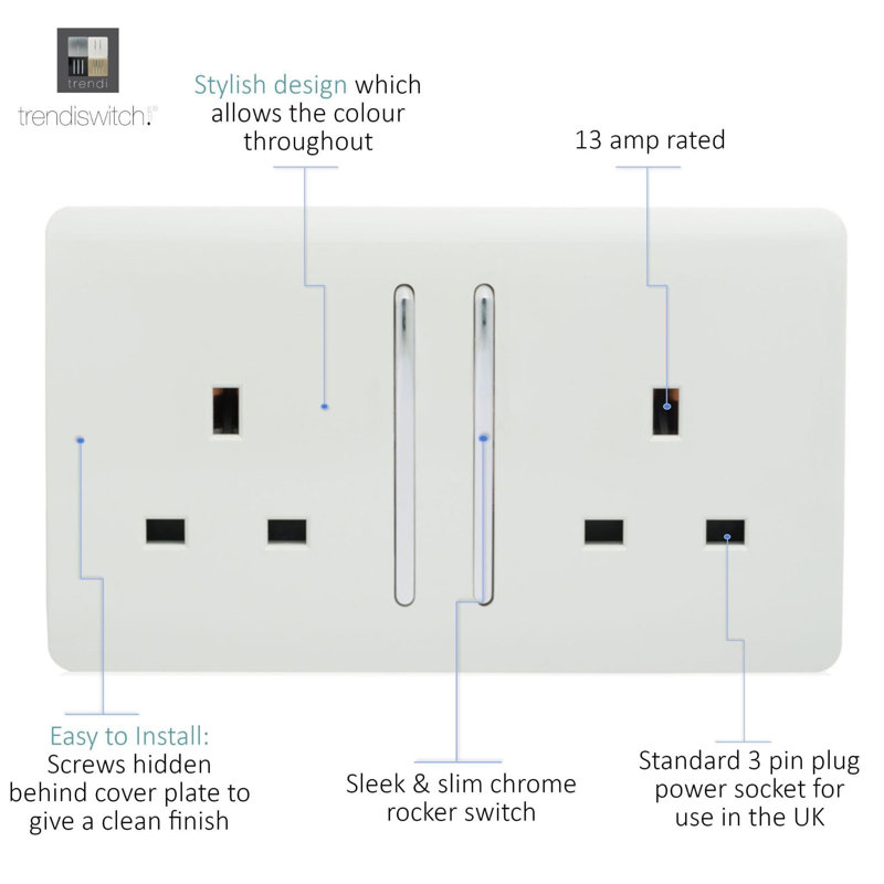Trendi Switch 2 Gang Long Switched Plug Socket