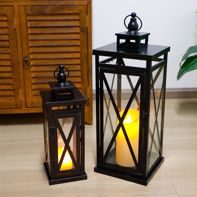 Set of 2 Deacorative Candle Lantern 20'' & 11'' High Metal Candle Holder
