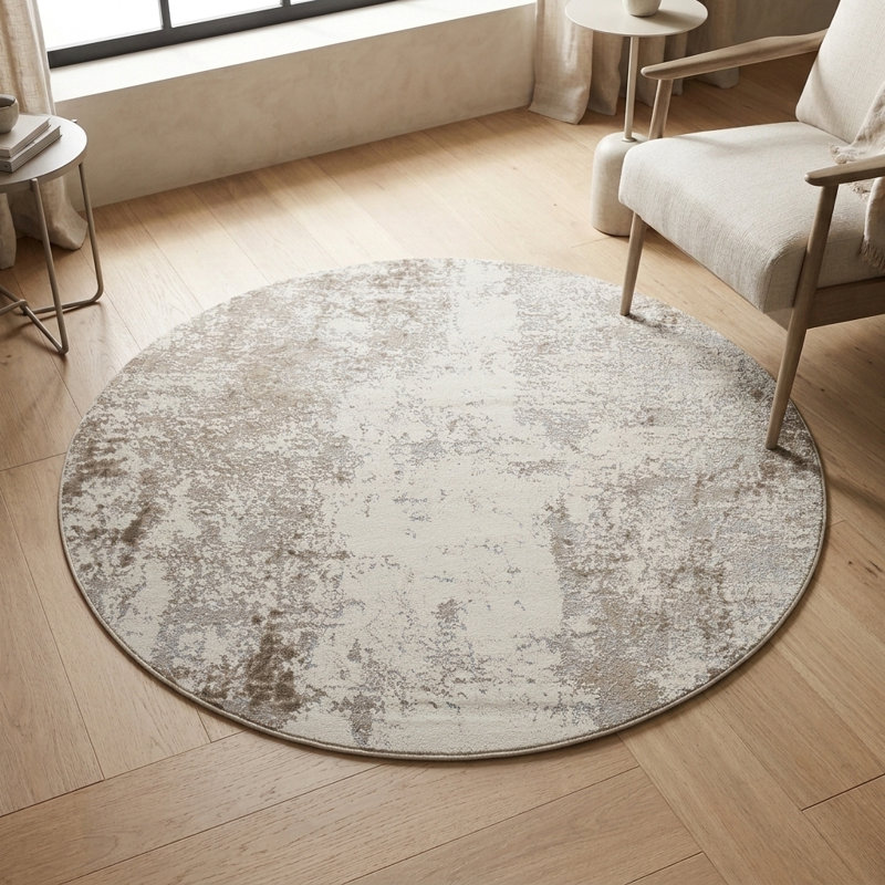 Hardej Power Loom High-Low Area Rug, Round 5'
