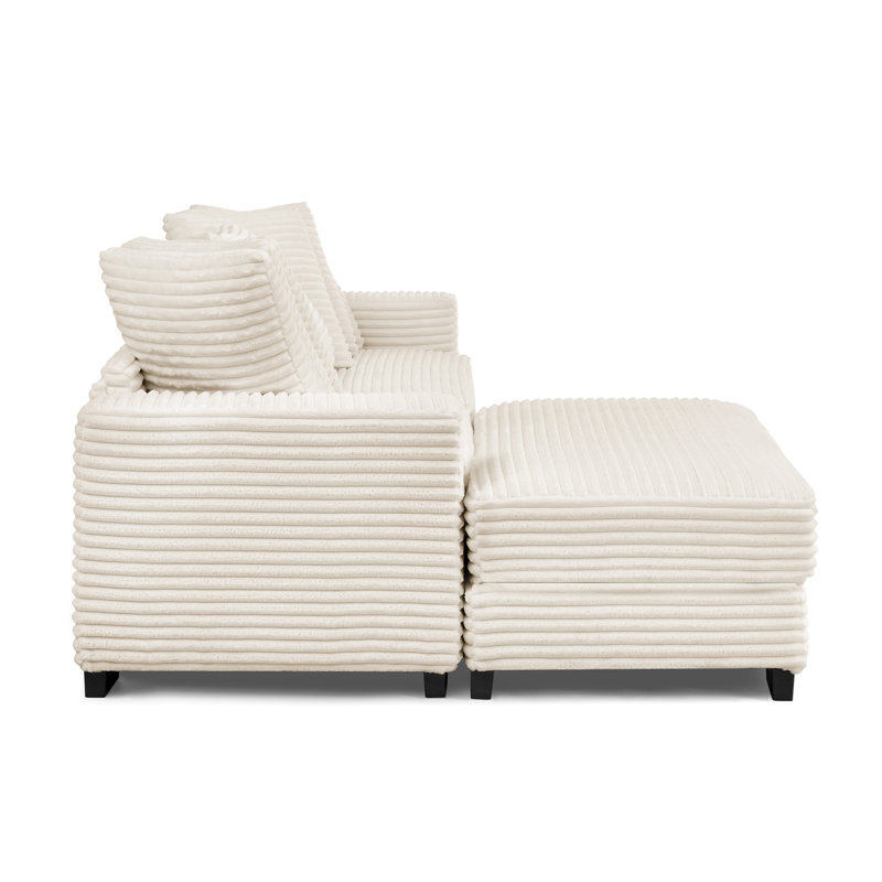 Canapé-lit convertible en L beige à 3 places revêtu de velours côtelé avec structure en bois massif, modulaire confortable et modulaire à assembler pour une installation facile