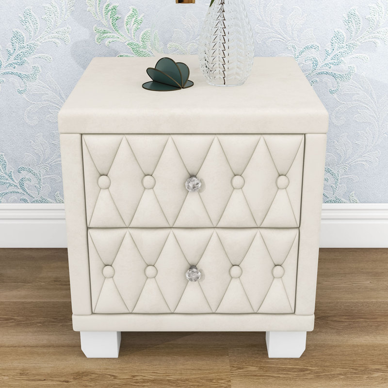 Tables de chevet, table de chevet étroite traditionnelle avec 2 tiroirs, Beige