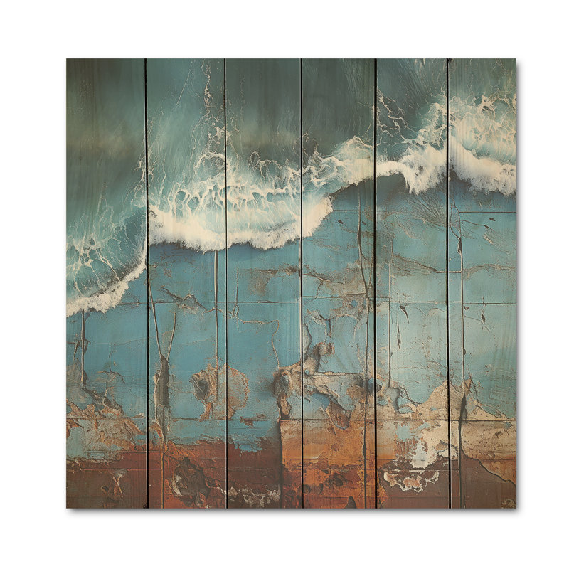Beach Pier Urban Waterscapes - océan, art sur bois de pin naturel, H 25 po x l 25 po