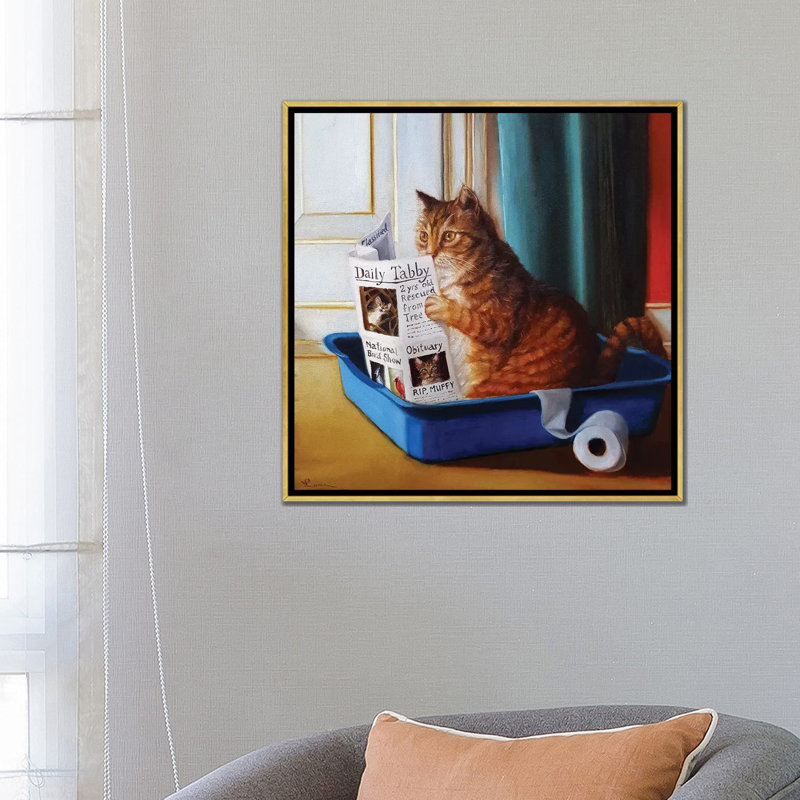 « Kitty Throne » par Lucia Heffernan-impression, Pas de tapis, H 26 po x l 26 po x P 1,5 po, Toile encadrée d'or