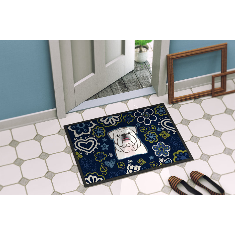 Tapis d'extérieur antidérapant Toluca, L 18 po x L 27 po, Bouledogue anglais blanc