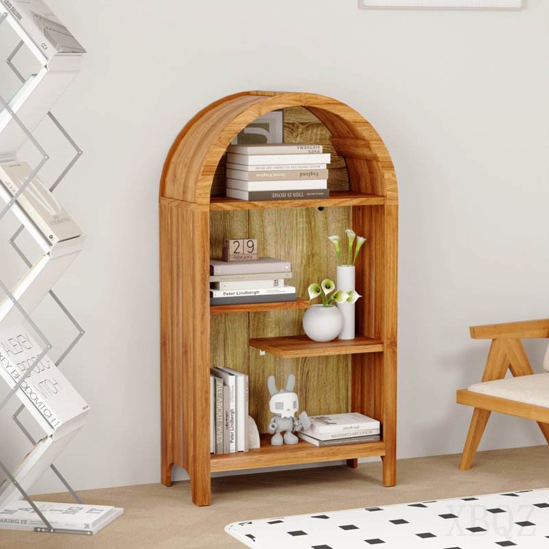 Étagère arquée autoportante à 4 niveaux à 4 niveaux, armoire de rangement asymétrique ouverte, étagère en bois pour hall d'entrée, salon, chambre à coucher, couloir