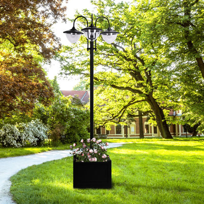 Lampadaire solaire 74,5 "à 3 lumières avec jardinière - DEL d'extérieur automatique, 6 heures maximum, noir pour terrasse de jardin et de jardin à DEL, automatique, éclairage, acier