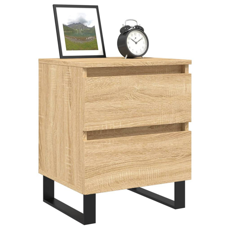 Makram 40cm W Iron Bedside Table, Sonoma Oak
