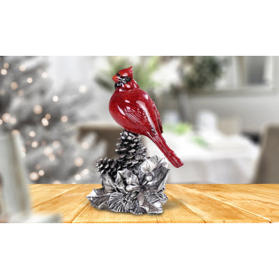 8""H Red Cardinal on Silver Pinecone Wild Animal Figurine Unique Gifts -  Trinx, FD621543B8084BD6986C0ACF788C12B4