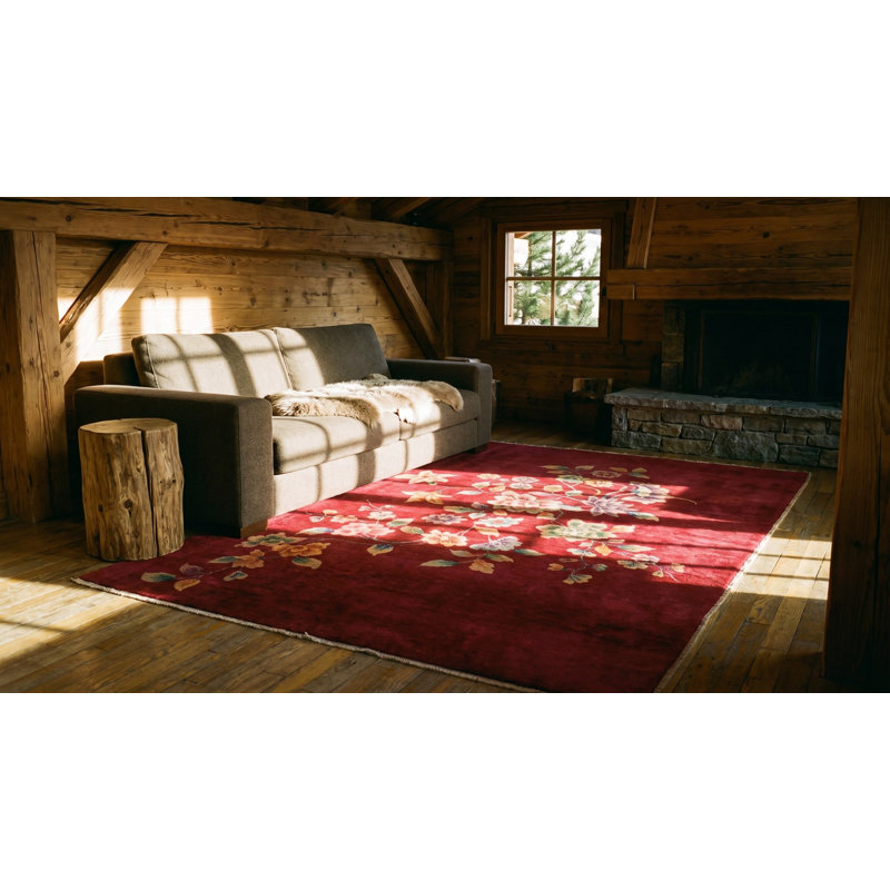 Hand Knotted Wool Floral Area Rug in Purple