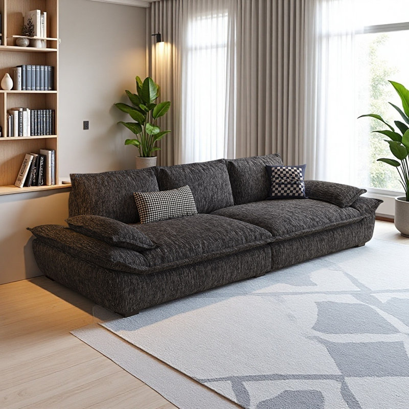 Canapé moderne et simple en chenille, Gris foncé