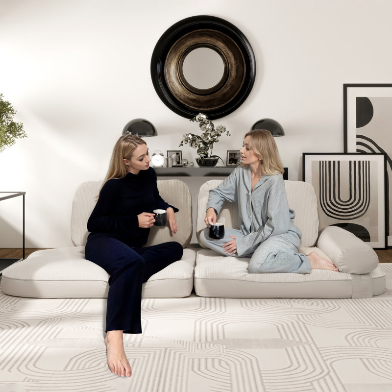 Canapé modulaire en velours rayé crème 2 pièces