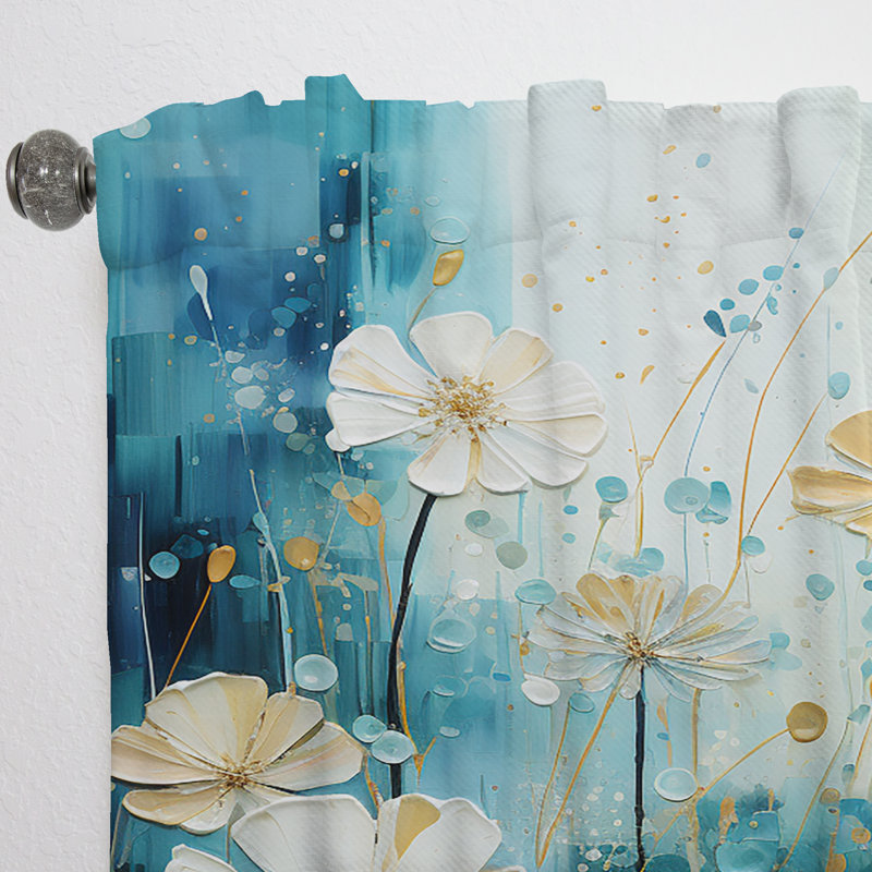 Rideau en velours moderne Kierstan - Blue Tranquil Gardens IV - obscurcissant - 1 panneau, L 52 po x L 108 po