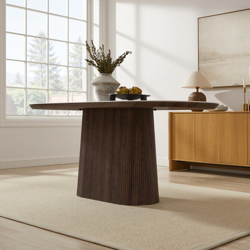 Table de salle à manger ovale Oppelo 70,87 po en pierre frittée aspect marbre avec piédestal