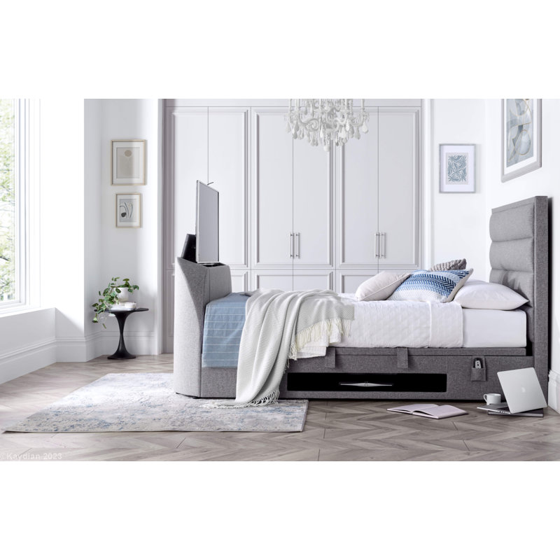 Sadie Upholstered TV/Ottoman Bed, Double (4'6), Dark Grey