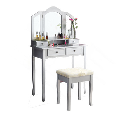 Sanlo Wooden Vanity Make Up Table And Stool Set