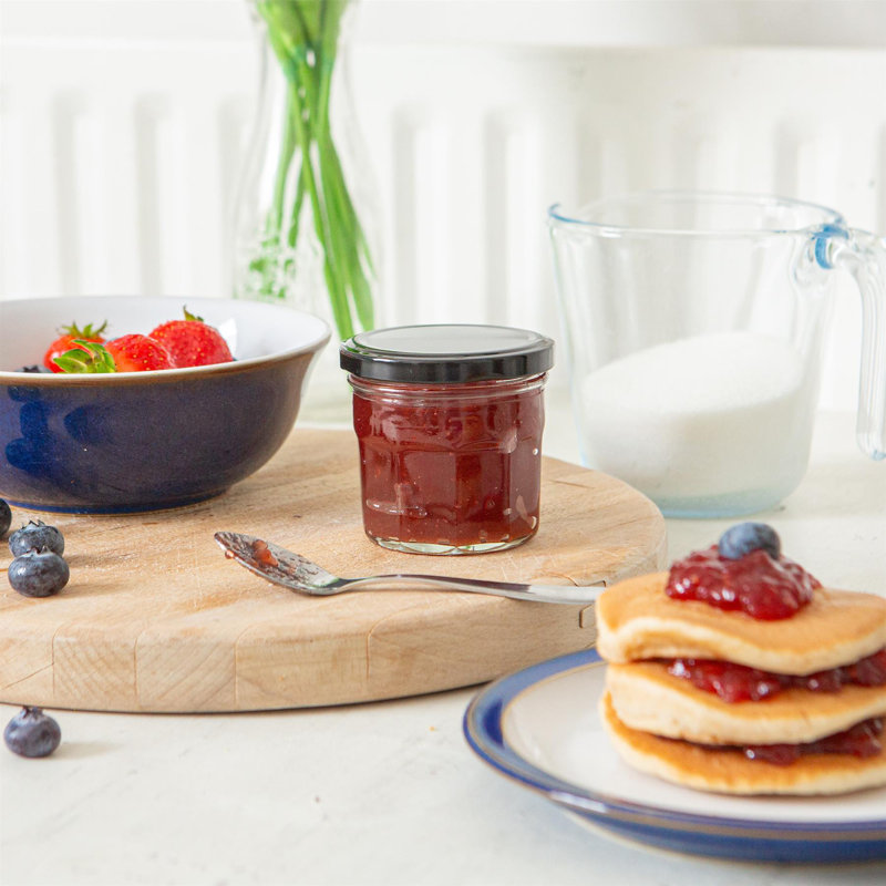 Argon Tableware Glass Jam Jars with Lids, Black, 130ml