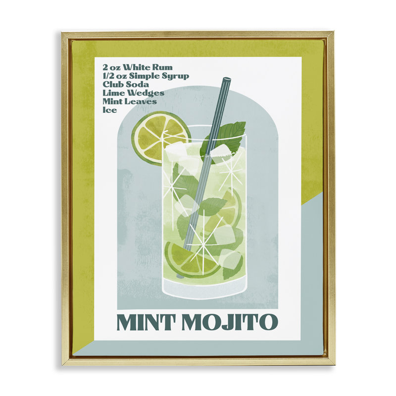  Art mural rétro sur toile, "Mojito" par Deane Beesley, Cadre flottant métallique doré, H 31 po x l 25 po