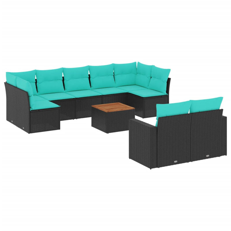  Ensemble de canapé de patio 10 pièces avec coussins en rotin de polyester noir