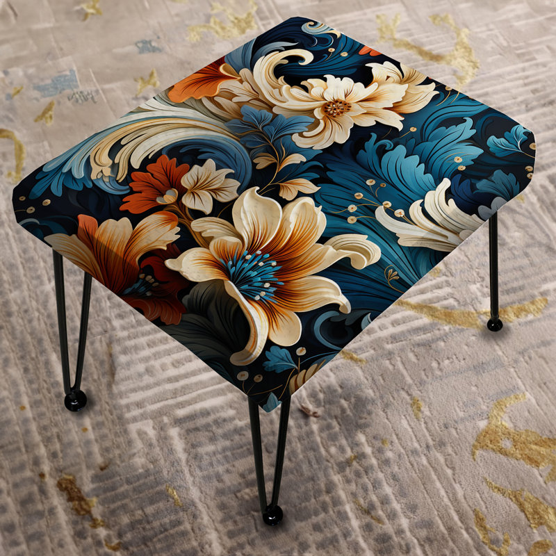 Repose-pieds rectangulaire bleu et beige