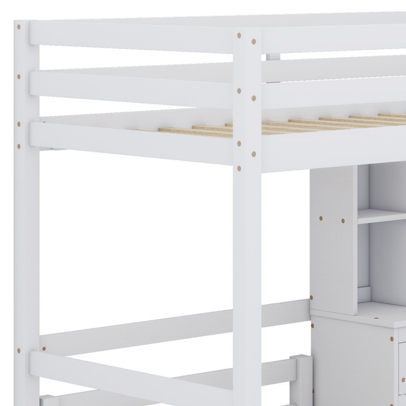 Loft Bed With A Stand-Alone Bed, Storage Staircase, Desk, Shelves And Drawers, White