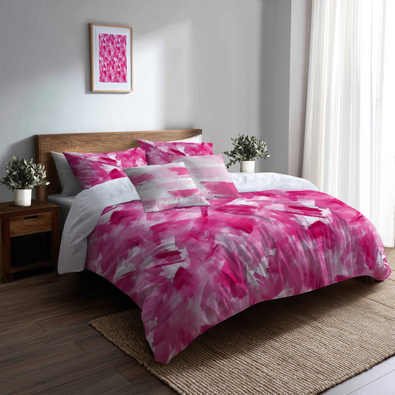 Ensemble de literie pour fille 6 pièces - Ensemble de literie et coussin décoratif abstrait rose