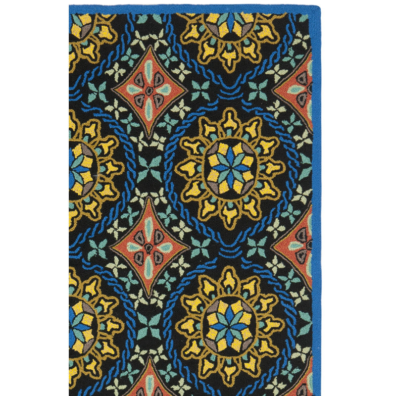 Tapis bleu / jaune Childers, Rectangle 2 pi 4 po x 4 pi