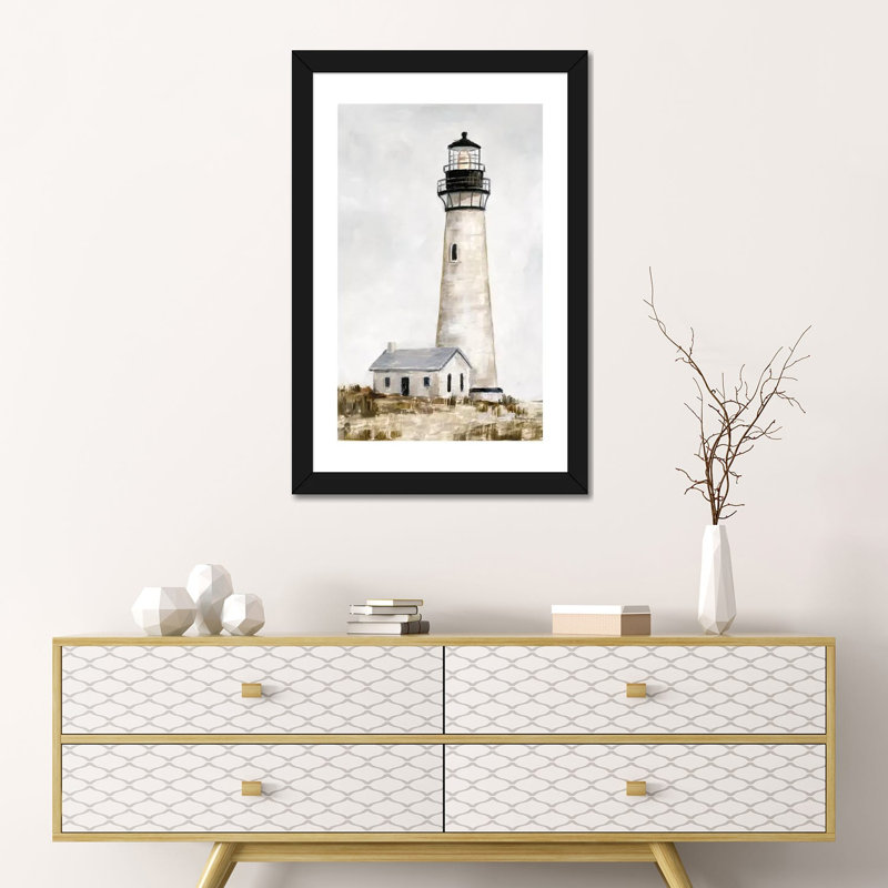 «Rustic Lighthouse II» par Ethan Harper - reproduction d'art, H 24 po x l 16 po x P 1 po, Blanc, Papier encadré noir