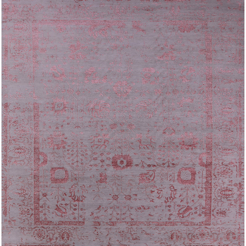 Tapis oriental rose / gris, Carré de 3 pi