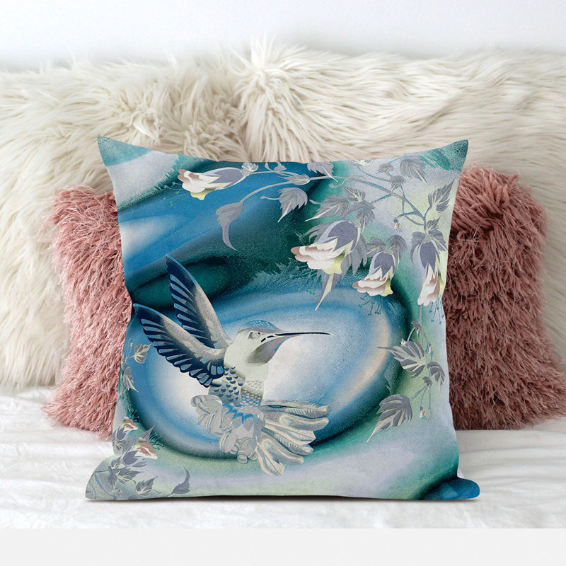Housse de coussin en polyester pour l'intérieur et l'extérieur, 20 po x 20 po, Blanc / bleu