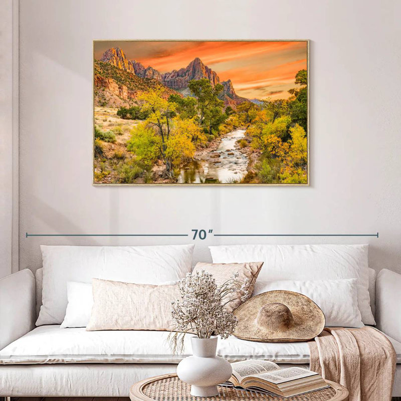 Automne à la pointe Watchman, Cadre flottant en bois naturel, 43 po x 29 po