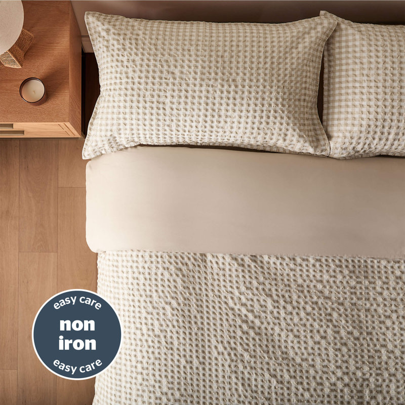 Silentnight Supersoft Natural Gingham Duvet Set, Kingsize Duvet Cover Set