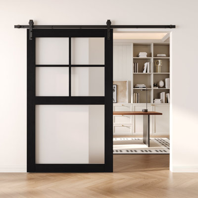 Porte de grange coulissante en bois massif non assemblé de 48 po x 80 po de couleur noire 48 po x 80 po