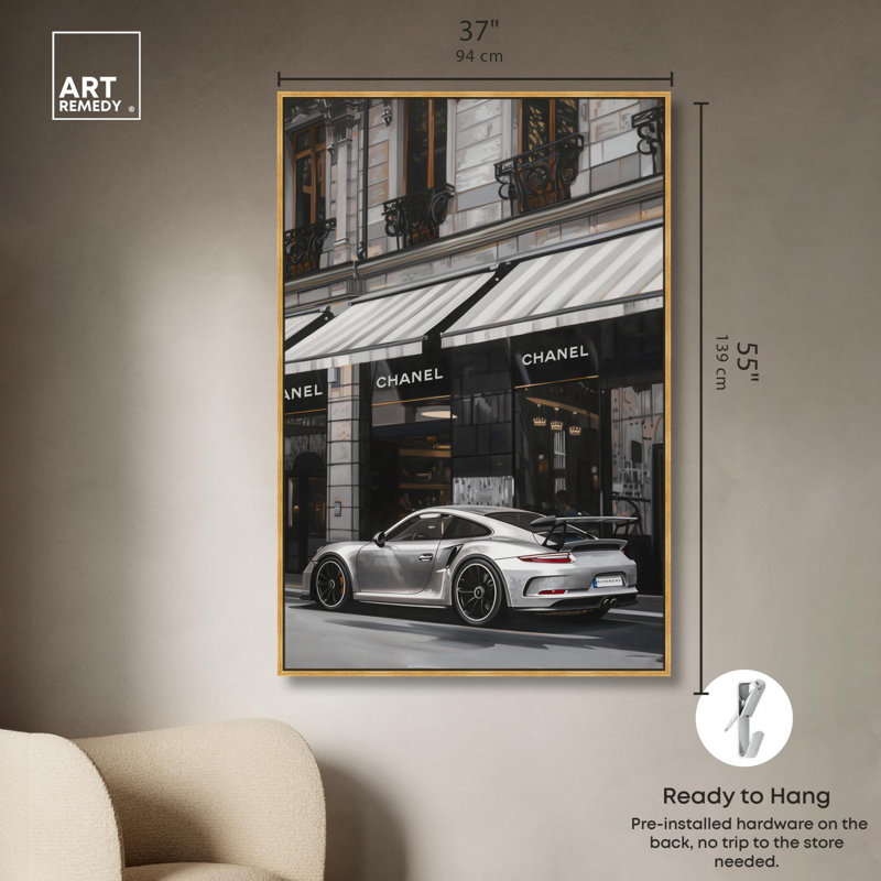 «Parked out Front Canvas Fashion and Glam» par , H 55 po x l 37 po, Cadre flottant doré