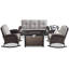 Ensemble de conversation d'extérieur en osier 5 pièces avec chaises berçantes et foyer d'extérieur avec pare-brise Aluel-106895540