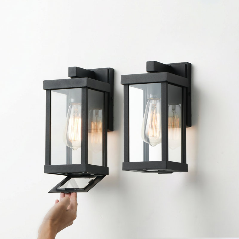 Olar Classic Outdoor Wall Sconce Light Metal Frame and Glass Shade Warterproof, 11.1" H x 4.92" W x 6.14" D, Matte Black, 1