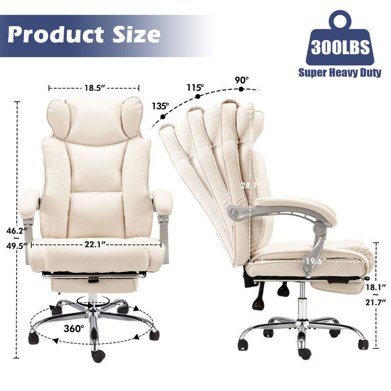 Office Desk Chair With Foot Rest, White