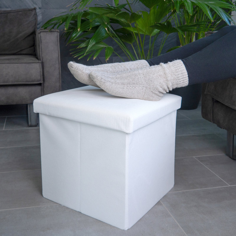Rowel 38cm Wide Square Solid Colour Footstool Ottoman with Storage, White